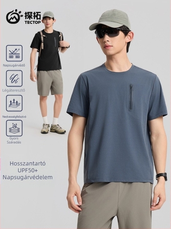 Férfi Ice Silk Cotton T-shirt, gyors száradás, lélegző, UV védelem, kerek nyakú