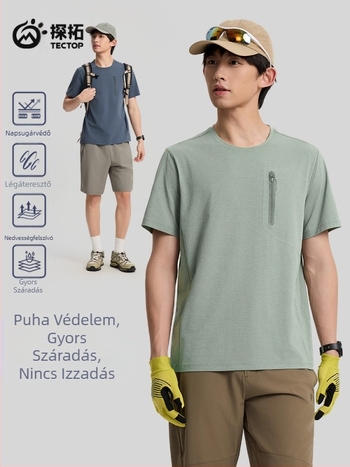 Férfi Ice Silk Cotton T-shirt, gyors száradás, lélegző, UV védelem, kerek nyakú