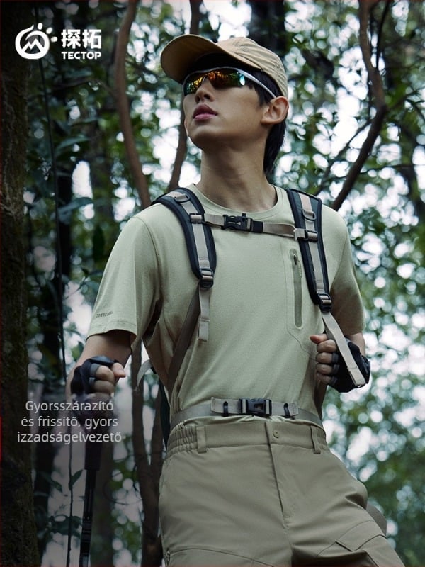 Férfi Ice Silk Cotton T-shirt, gyors száradás, lélegző, UV védelem, kerek nyakú