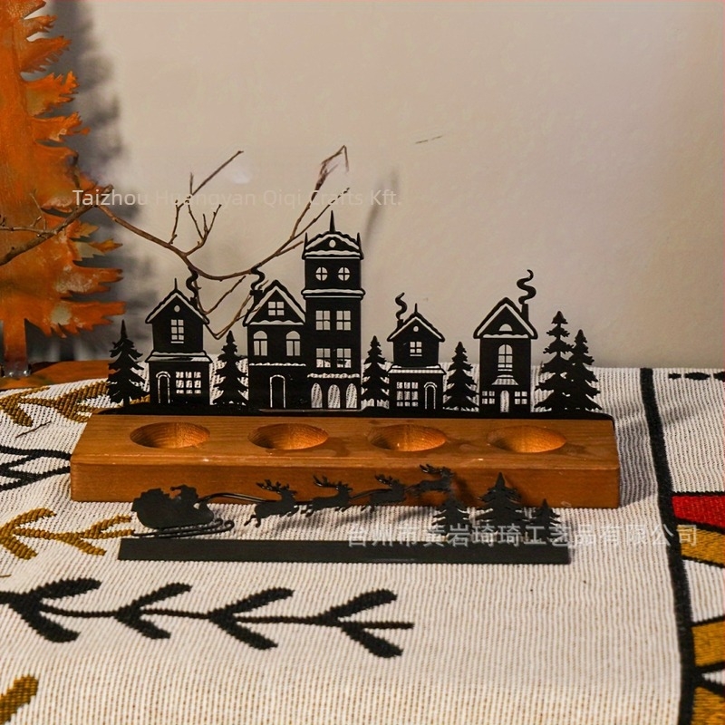 Fa gyertya tartó tömörfa alapzattal, karácsonyfa design, modern minimalista stílusú otthoni dekoráció