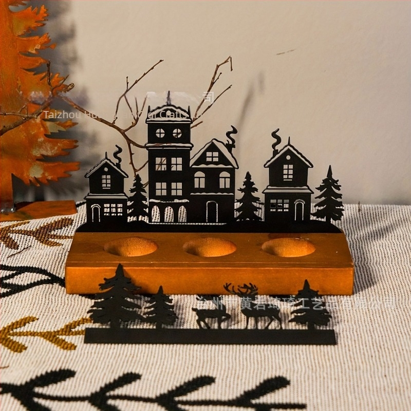 Fa gyertya tartó tömörfa alapzattal, karácsonyfa design, modern minimalista stílusú otthoni dekoráció