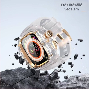 SHELLBOX Apple Watch Ultra védőtok – Átlátszó kristály stílus, Anti-drop védelem, kompatibil Ultra 1/2/3, Anyagok: fluor gumi, szilikon, fém
