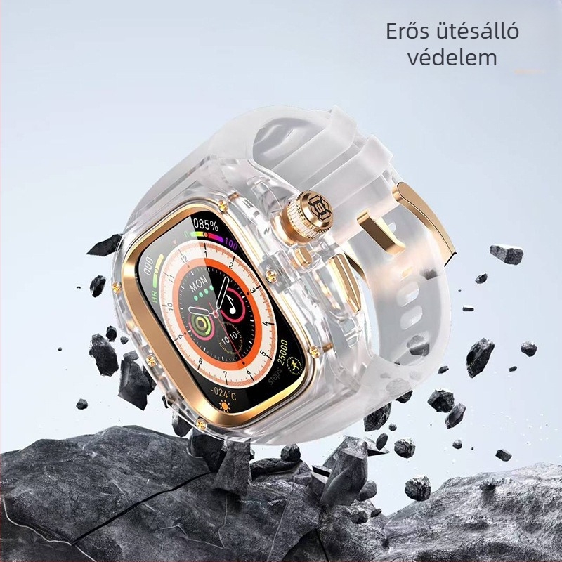 SHELLBOX Apple Watch Ultra védőtok – Átlátszó kristály stílus, Anti-drop védelem, kompatibil Ultra 1/2/3, Anyagok: fluor gumi, szilikon, fém