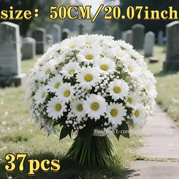 Mesterséges virágkompozíció krizantéma és Baby’s Breath kombinációval; műanyag, félig kézműves és félig mechanikus kivitelezés, kültéri használatra