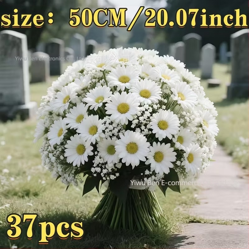 Mesterséges virágkompozíció krizantéma és Baby’s Breath kombinációval; műanyag, félig kézműves és félig mechanikus kivitelezés, kültéri használatra