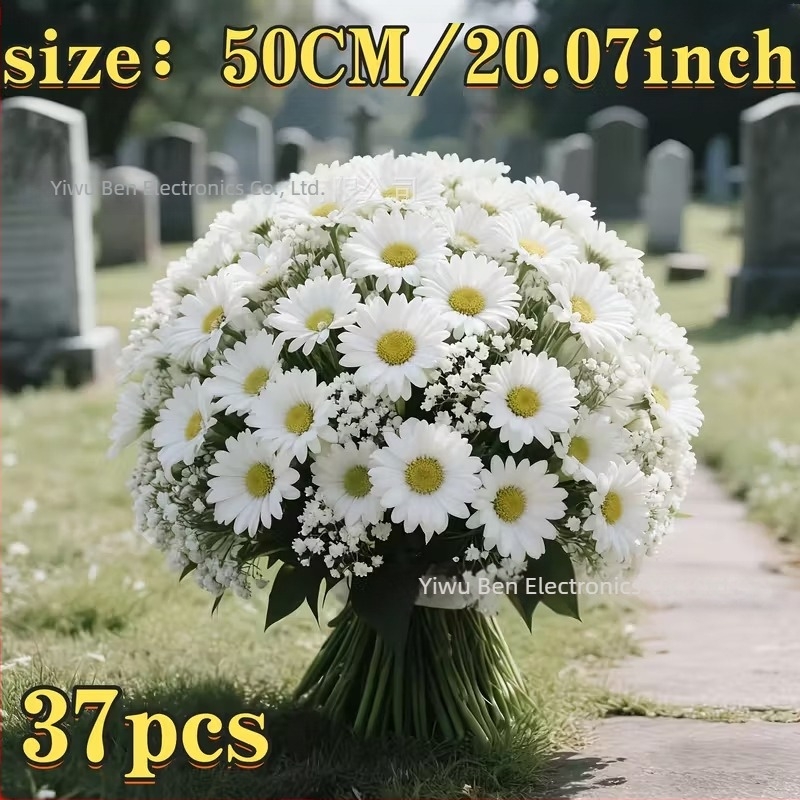 Mesterséges virágkompozíció krizantéma és Baby’s Breath kombinációval; műanyag, félig kézműves és félig mechanikus kivitelezés, kültéri használatra