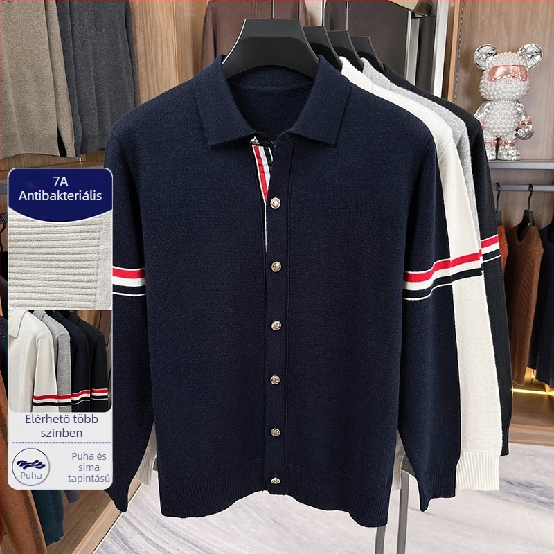 Férfi kötött kardigán Turn-Down Gallérral, hosszú ujjú, normál vastagságú, akril keverék 58.7%