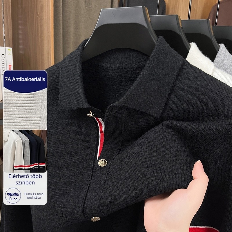 Férfi kötött kardigán Turn-Down Gallérral, hosszú ujjú, normál vastagságú, akril keverék 58.7%