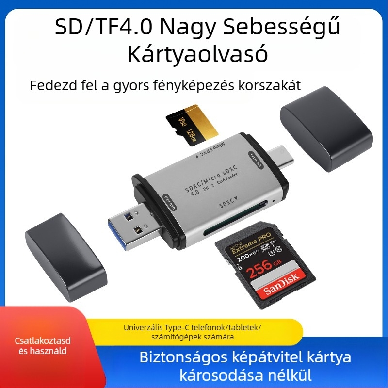 Hexing SD/TF/MicroSD 4.0 USB-C Kettős Kártyaolvasó - Két kártyát olvas egyszerre
