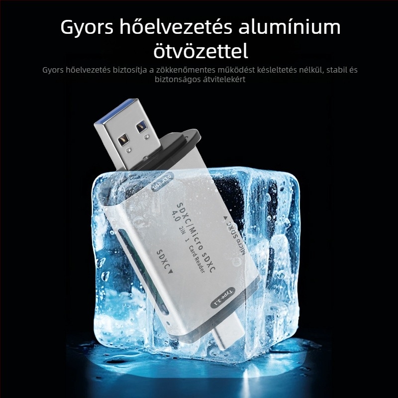 Hexing SD/TF/MicroSD 4.0 USB-C Kettős Kártyaolvasó - Két kártyát olvas egyszerre