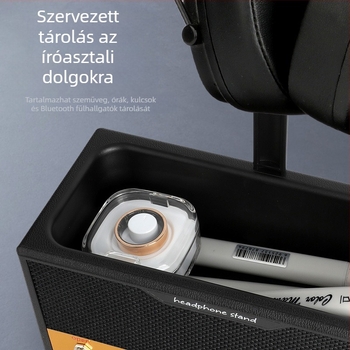 Asztali fejhallgató- és hangszóró bemutatóállvány – többfunkciós tároló, műanyag, 1-szintű, mozgatható