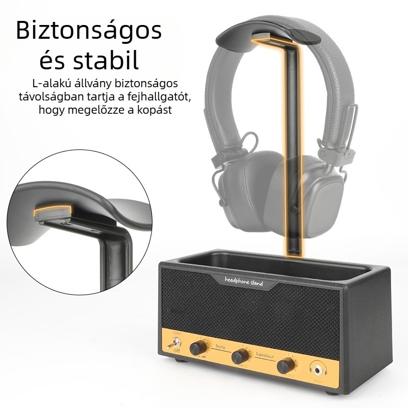 Asztali fejhallgató- és hangszóró bemutatóállvány – többfunkciós tároló, műanyag, 1-szintű, mozgatható