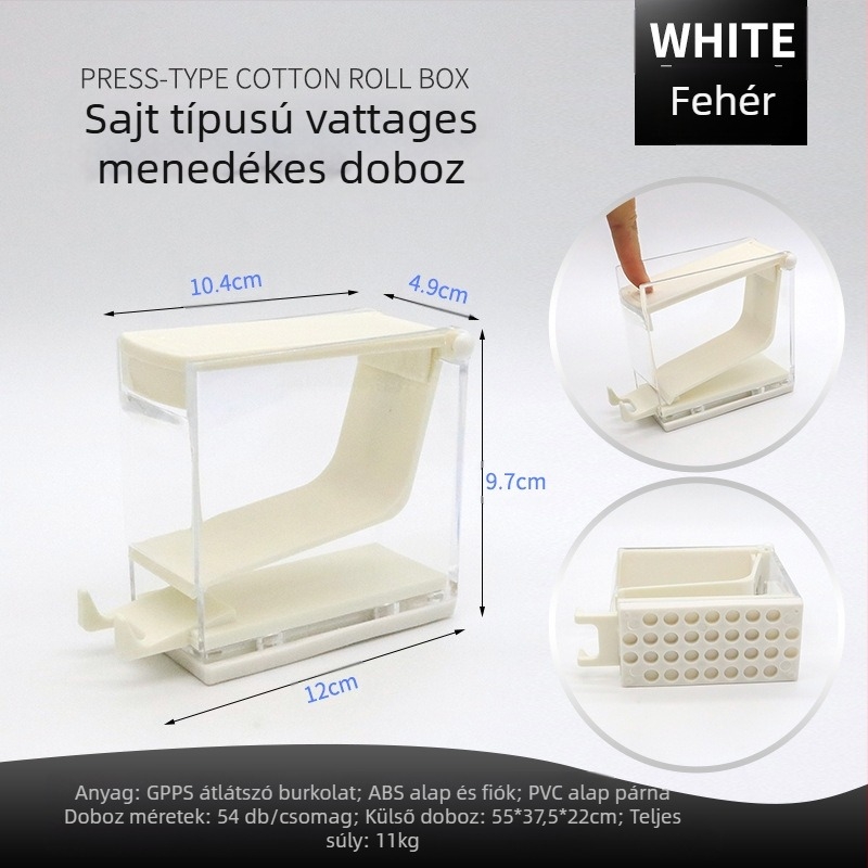 Fogászati pamuttekercs doboz, push típus, fedéllel, PP műanyagból, logóval