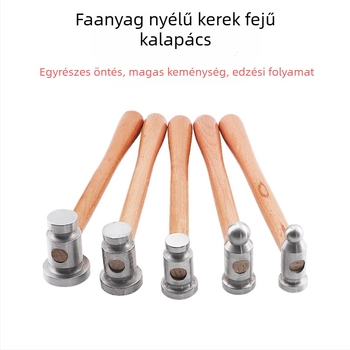 Fa fogantyújú kerek fejű kalapács, vas síkfejű fej, kézzel készített eszköz ékszer- és fémmunkákhoz (arany és ezüst)