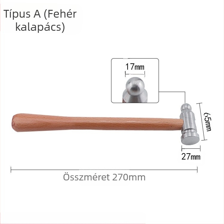 Fa fogantyújú kerek fejű kalapács, vas síkfejű fej, kézzel készített eszköz ékszer- és fémmunkákhoz (arany és ezüst)