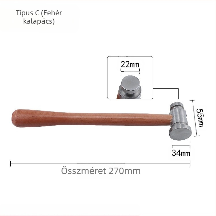 Fa fogantyújú kerek fejű kalapács, vas síkfejű fej, kézzel készített eszköz ékszer- és fémmunkákhoz (arany és ezüst)