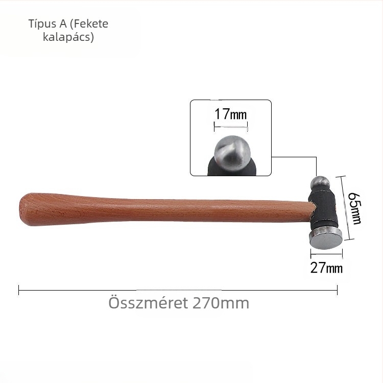 Fa fogantyújú kerek fejű kalapács, vas síkfejű fej, kézzel készített eszköz ékszer- és fémmunkákhoz (arany és ezüst)
