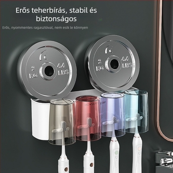 Falihoz szerelt, fúrás nélküli fogkefetartó, szájvíz pohárral és fogkefetartó pohárral – fürdőszobai tároló pároknak