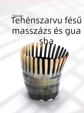 Természetes szarvból készült fejbőrmasszázs fésű, kerek hordó alakú, finom fogakkal (Anyag: természetes szarv; Forma: kerek hordó; Fogak: finom; Használat: fejbőrmasszázs)