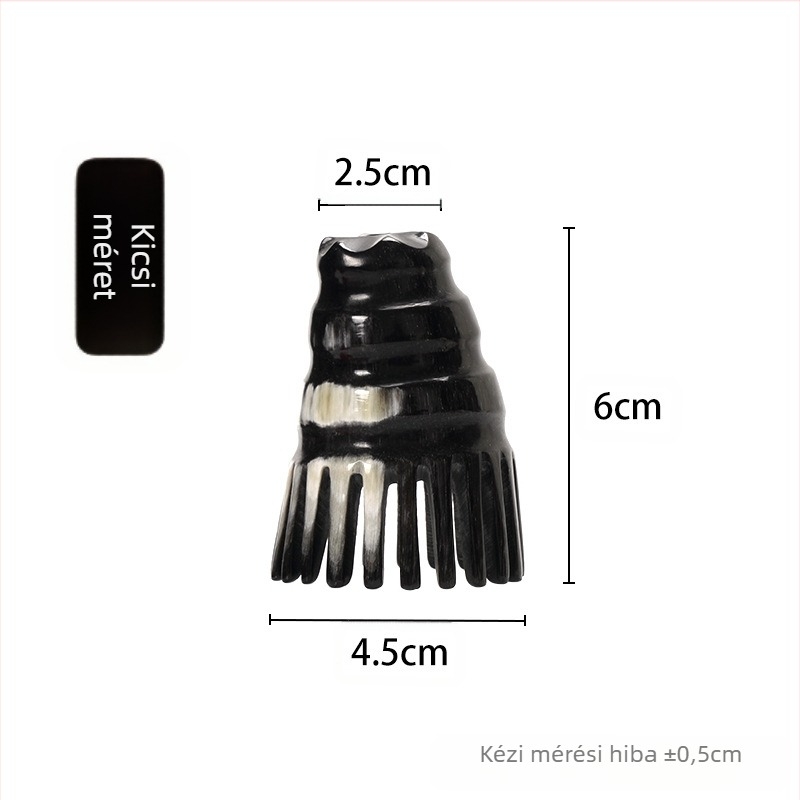 Természetes szarvból készült fejbőrmasszázs fésű, kerek hordó alakú, finom fogakkal (Anyag: természetes szarv; Forma: kerek hordó; Fogak: finom; Használat: fejbőrmasszázs)