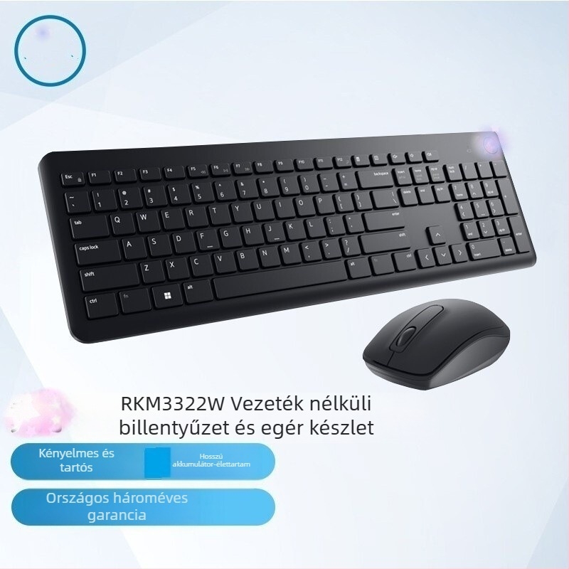 KM3322W Vezeték nélküli billentyűzet és egér készlet – USB interfész mind a billentyűzethez, mind az egérhez, optikai követés, ergonikus kialakítás, vízálló, notebook és iroda használatra.