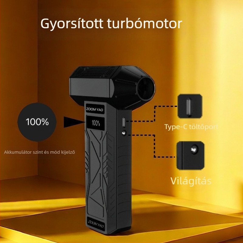 Kézi bladeless ventilátor USB töltéssel – beépített 2000-4000 mAh akkumulátor, brushless motor, 4 sebességi fokozat, ABS ház