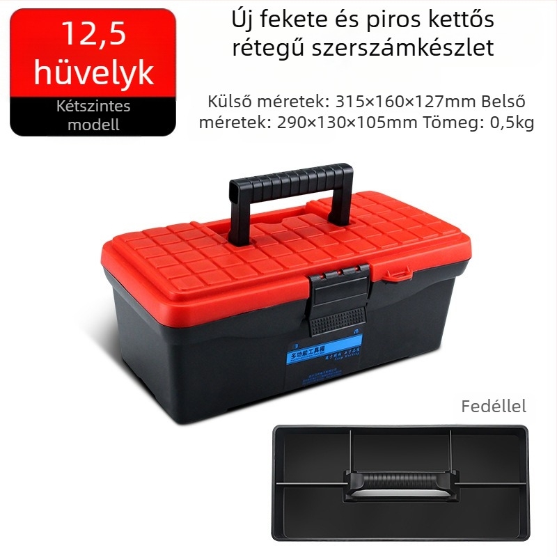 HB műanyag szerszámdoboz, vastagított típus, hordozható kézi tároló háztartási és autókarbantartási célra, többfunkciós alkatrész-doboz