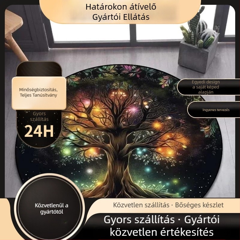 TNNIU Kerek Nappali Szőnyeg Flocking Nyomtatással Viking Valknut és Yggdrasil Életfa Motívummal