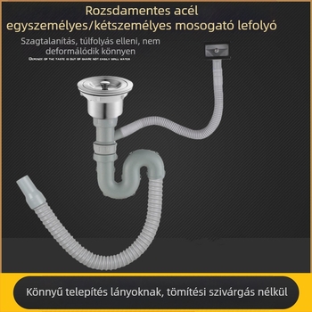 Konyhai mosogató lefolyócső készlet – kettős fejű kialakítás, modell JL0098, húzó típus, modern minimális stílus