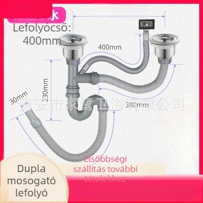 Konyhai mosogató lefolyócső készlet – kettős fejű kialakítás, modell JL0098, húzó típus, modern minimális stílus