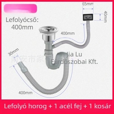 Konyhai mosogató lefolyócső készlet – kettős fejű kialakítás, modell JL0098, húzó típus, modern minimális stílus