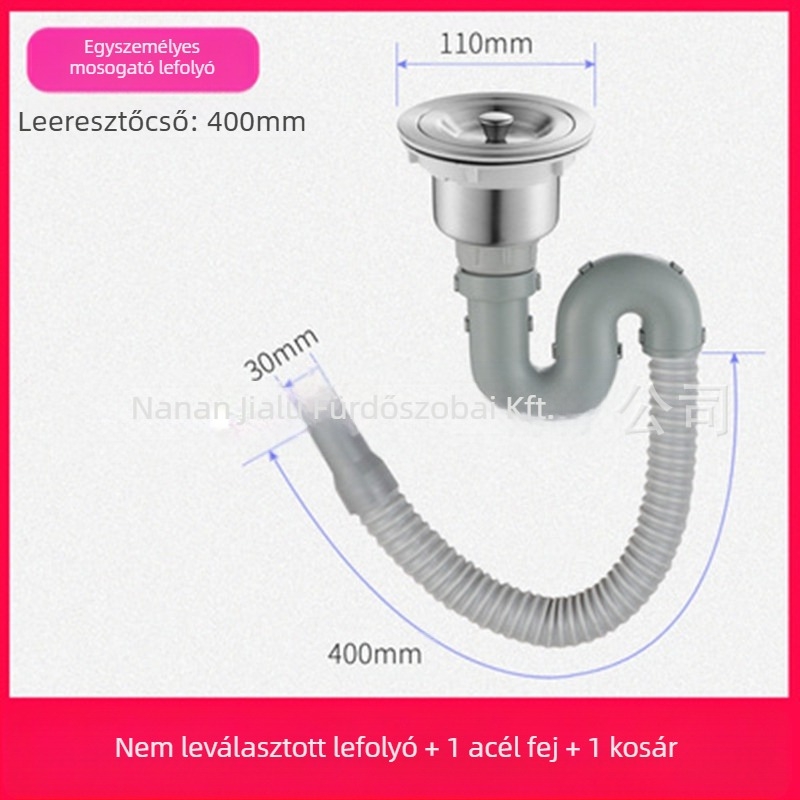 Konyhai mosogató lefolyócső készlet – kettős fejű kialakítás, modell JL0098, húzó típus, modern minimális stílus