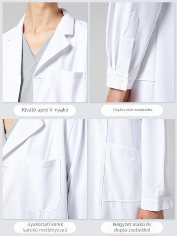 Férfi orvosi köpeny, hosszú ujjú, anti-gyűrődés funkcióval, pamutkeverék anyag, bélés poliészter, munkaruházat az egészségügyben