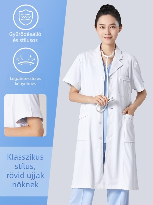 Férfi orvosi köpeny, hosszú ujjú, anti-gyűrődés funkcióval, pamutkeverék anyag, bélés poliészter, munkaruházat az egészségügyben