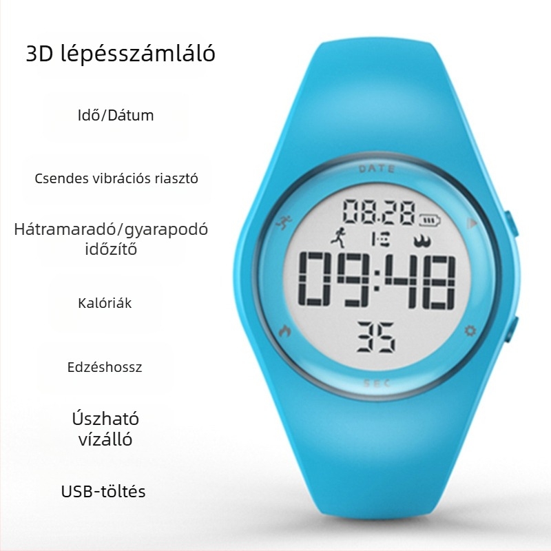 T5A Gyerekeknek Szóló Digitális Óra – Ébresztés, Krónográf, Naptár, Világidő, Lépésszámláló, 50 m vízálló