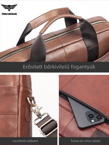 Valódi bőr laptop-táska — felső réteg szarvasmarha-bőrből, légáteresztő, vízálló, kopásálló, nagy kapacitású üzleti táska