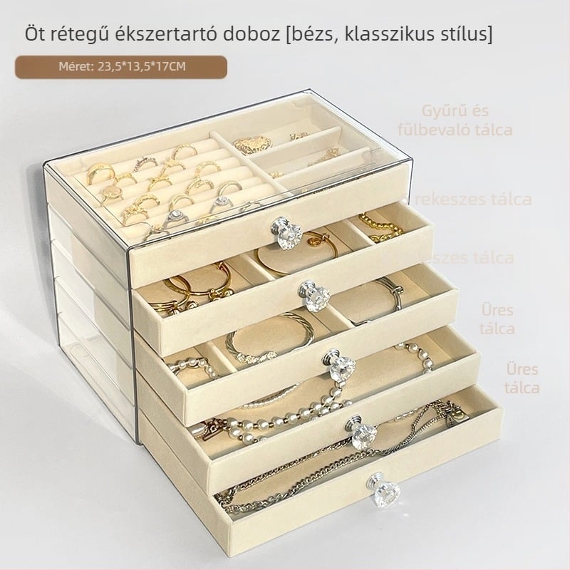 Fiókos ékszertartó doboz, több szinten, műanyag, Zhejiang eredetű