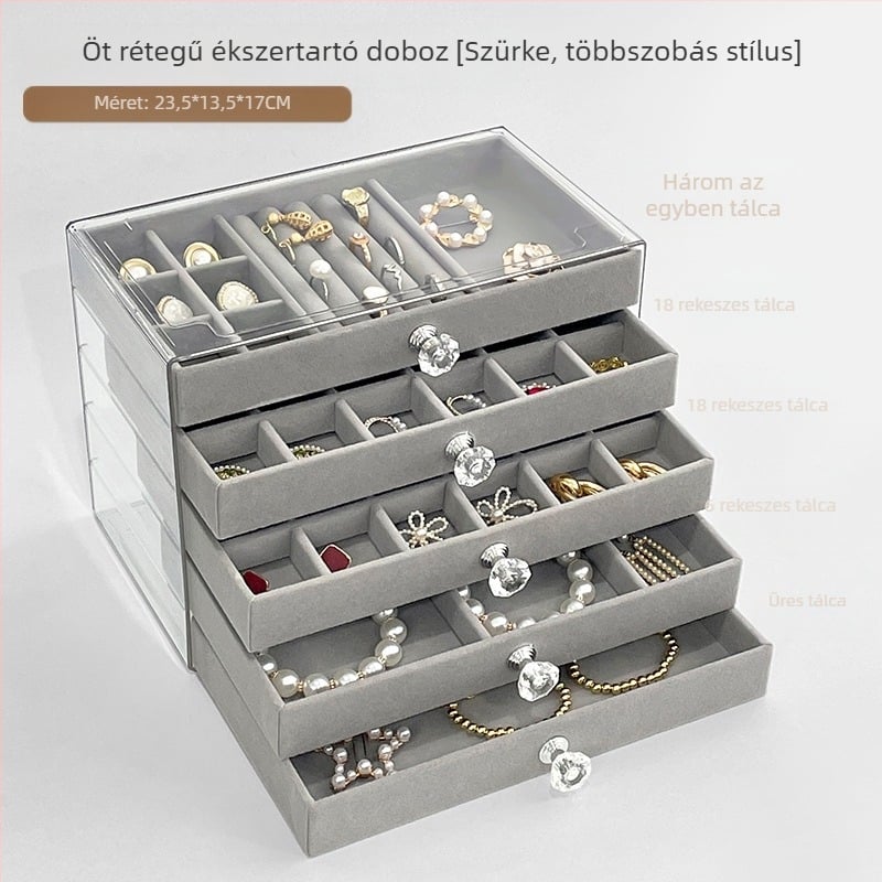 Fiókos ékszertartó doboz, több szinten, műanyag, Zhejiang eredetű