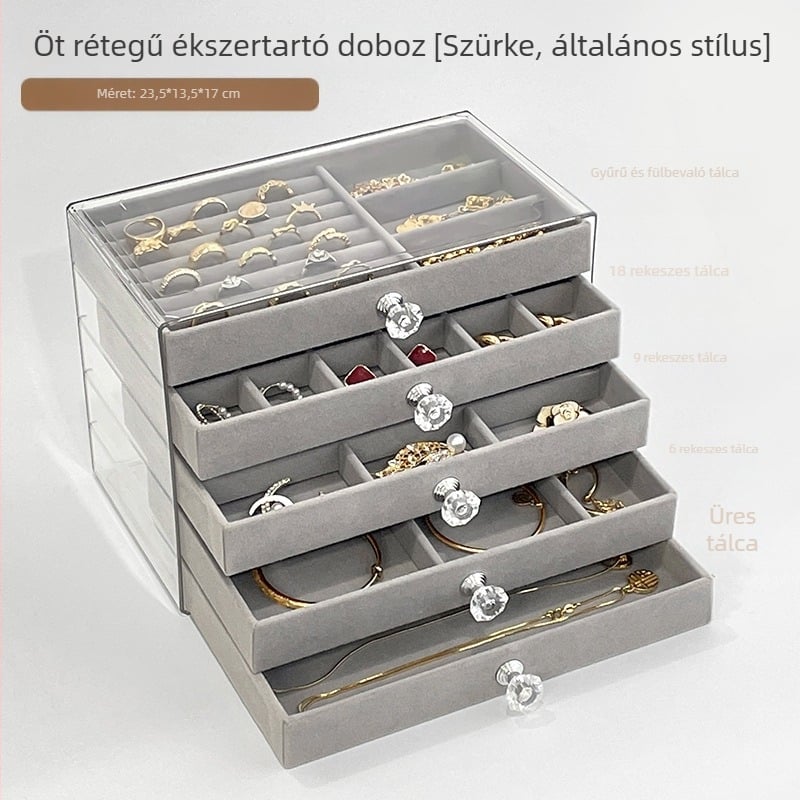 Fiókos ékszertartó doboz, több szinten, műanyag, Zhejiang eredetű