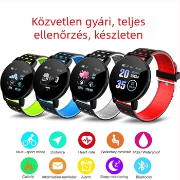 Okos karkötő szívritmus- és vérnyomásméréssel, alvásfigyeléssel, oxigén-szint mérésével és lépésszámlálással — szilikon szíj, kerek számlap