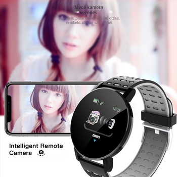 Okos karkötő szívritmus- és vérnyomásméréssel, alvásfigyeléssel, oxigén-szint mérésével és lépésszámlálással — szilikon szíj, kerek számlap