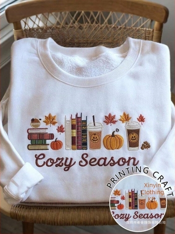 Lalippa Női kapucnis pulóver betű- és tökhímzéssel, Poliészter 95%+, hosszú ujjú, közepes vastagság, japán-koreai mindennapi stílus