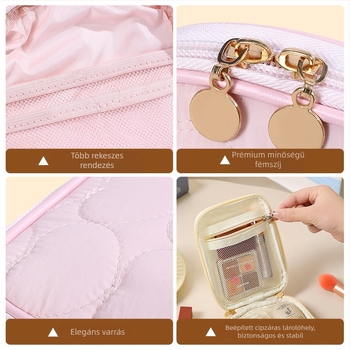 Kozmetikai táska függőleges négyzet alakú, belső rácsos rész, poliészter anyag, cipzáras zárás