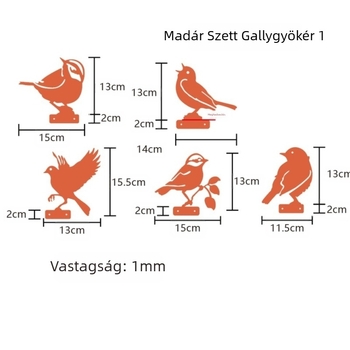 Öt vasból készült madárszobor kültéri kerthez – pasztorális stílus