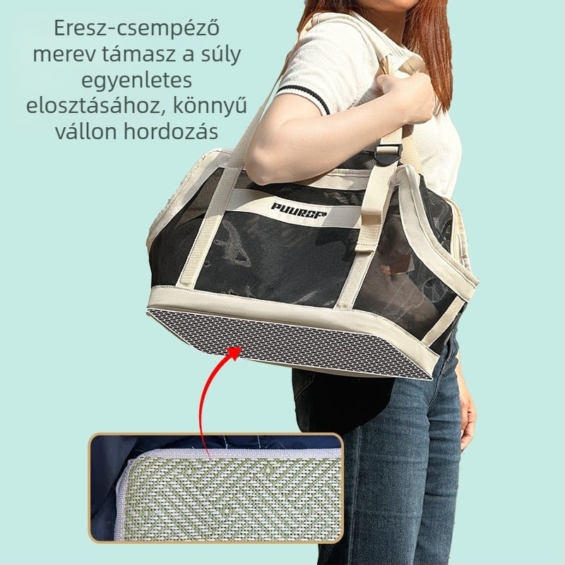 Macska bőrtáska, nyári légáteresztő dizájn, kapacitás 25 L; vállon vagy keresztben hordozható, elegáns és praktikus
