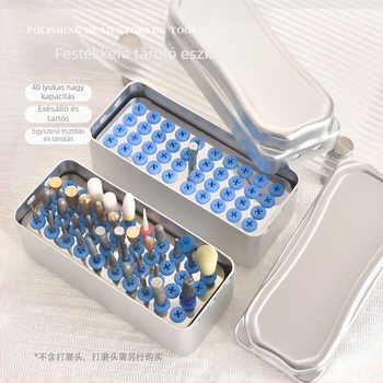 Alumíniumötvözetű 40-lyukú csiszolófej tároló- és fertőtlenítő doboz körömápolási eszközök számára
