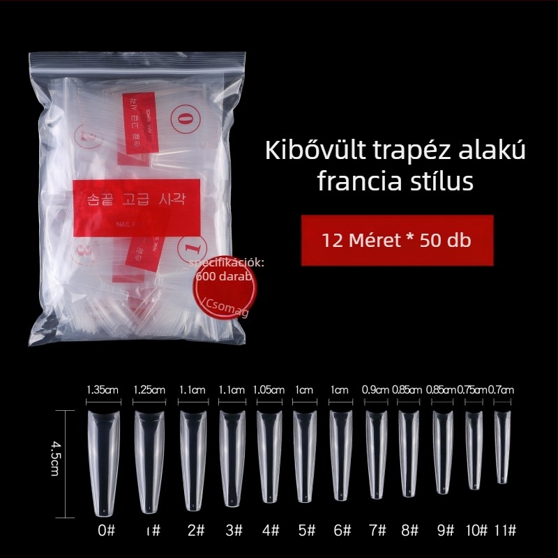 Műköröm tippek készlet, koporsó alakú, francia lapos fejű, félragasztó, csillagos ég mintázat, 600 db