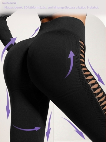 Női kétrészes, varrat nélküli jóga szett – hosszú ujjú felső és leggings, anyag Nylon/Spandex 92%/8%, oldalsó kivágások