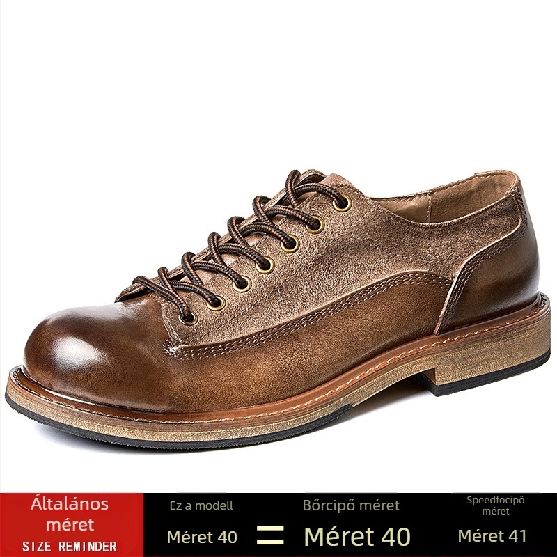 Férfi bőrcipő, vintage stílus, első réteg marhabőrből, mindennapi casual cipő, gumírozott talppal