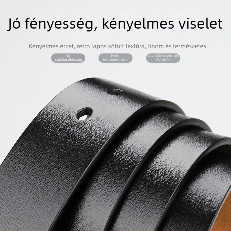 Férfi bőrből készült övcsík, két réteg marhabőr, embossált felület, automata csat, csat anyaga: ötvözet